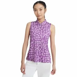 Nike Golf Nike Dri-FIT Printed Womens Sleeveless Golf Polo -Golf Clubs Sales Shop 20526 PURPLNBULA570