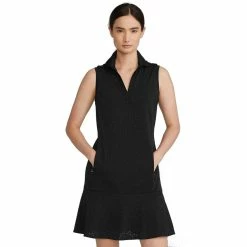 Polo Ralph Lauren RLX Ralph Lauren V-Neck Eyelet Knit Polo Black Womens Golf Dress