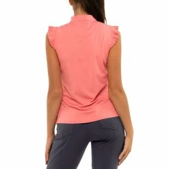 Lucky In Love Pleat Me Up Zip Melon Womens Sleeveless Golf Polo -Golf Clubs Sales Shop 23756 MELON652 2