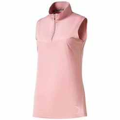 PUMA Golf Puma Mock Womens Sleeveless Golf Shirt -Golf Clubs Sales Shop 577929 13BRIDALROSE